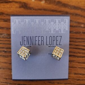 Jennifer Lopez Gold and Silver Cube Earrings